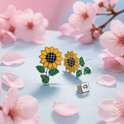 Arete Girasol Amarilla 1.6cm broche de mariposa  Plata 925 Mexicana