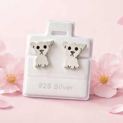 Arete Perrito Benito 1.6cm broche de mariposa  Plata 925 Mexicana
