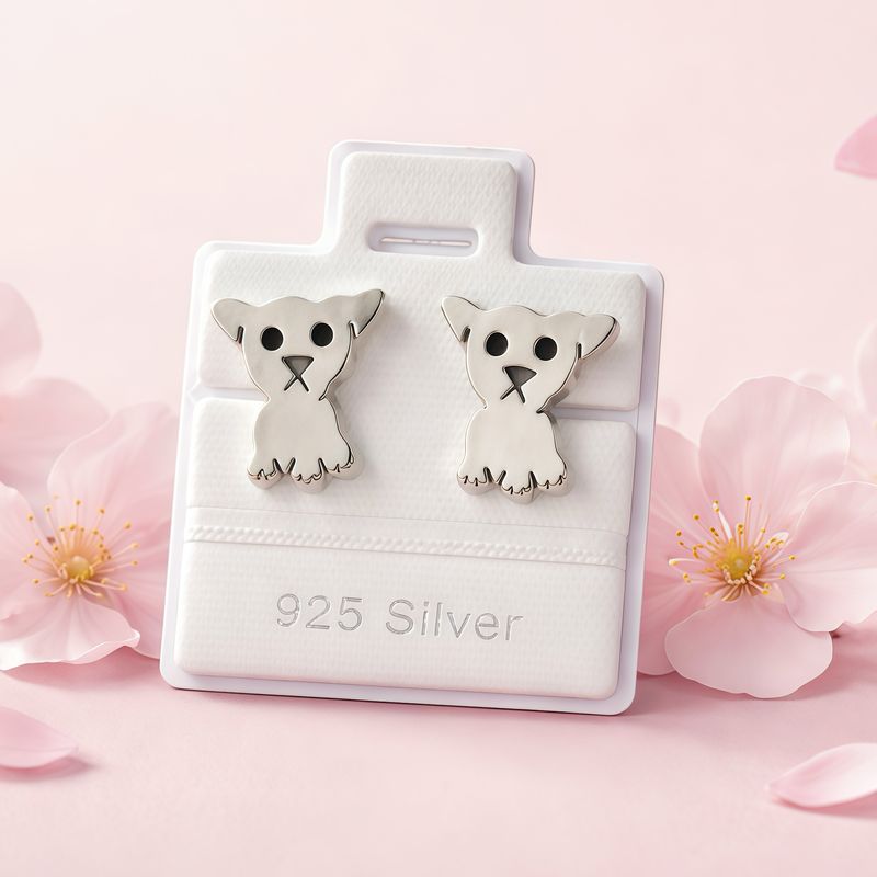 Arete Perrito Benito 1.6cm broche de mariposa  Plata 925 Mexicana