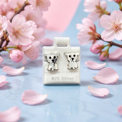 Arete Perrito Benito 1.6cm broche de mariposa  Plata 925 Mexicana