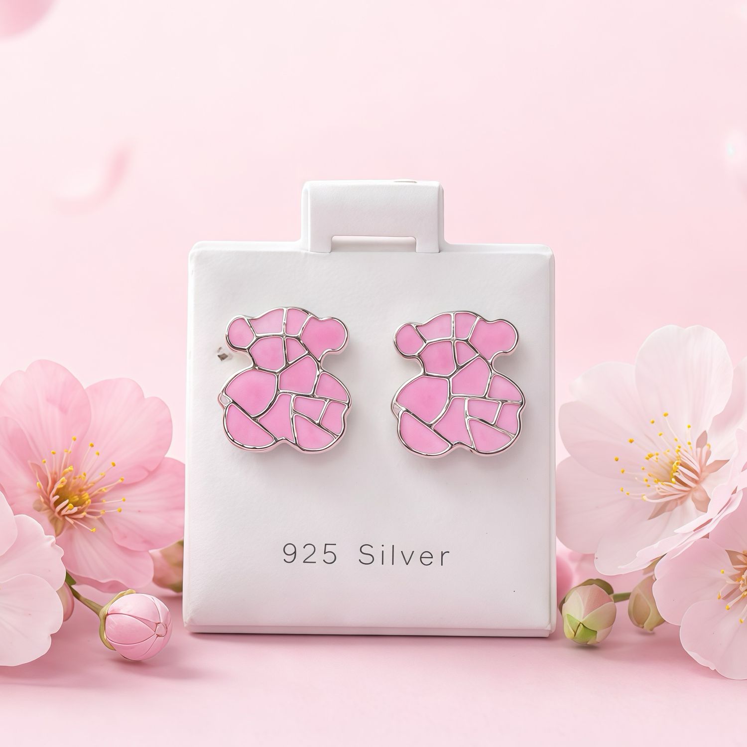 Arete Osito TS Rosa Esmaltado Artesanal mide 1.6cm broche de mariposa  Plata 925 Mexicana