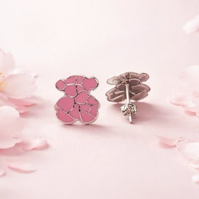 Arete Osito TS Rosa Esmaltado Artesanal mide 1.6cm broche de mariposa  Plata 925 Mexicana
