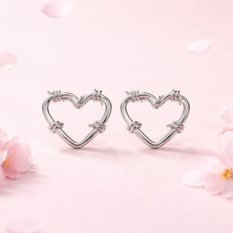 Arete Corazon Espinas mide 1.6cm broche de mariposa  Plata 925 Mexicana