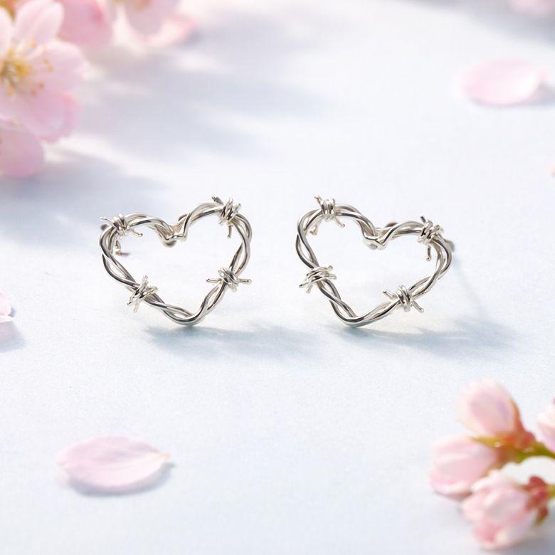 Arete Corazon Espinas mide 1.6cm broche de mariposa  Plata 925 Mexicana