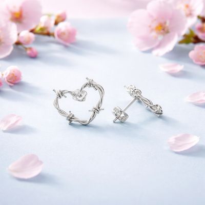 Arete Corazon Espinas mide 1.6cm broche de mariposa  Plata 925 Mexicana