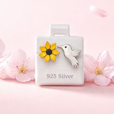 Arete Margarita Amarilla Y Colibri1 .6cm broche de mariposa  Plata 925 Mexicana