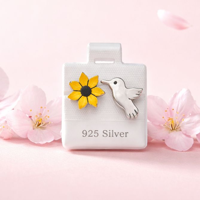 Arete Margarita Amarilla Y Colibri1 .6cm broche de mariposa  Plata 925 Mexicana