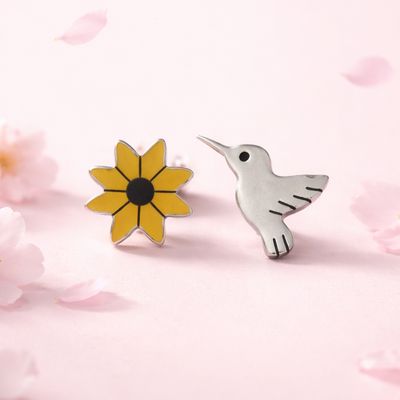 Arete Margarita Amarilla Y Colibri1 .6cm broche de mariposa  Plata 925 Mexicana