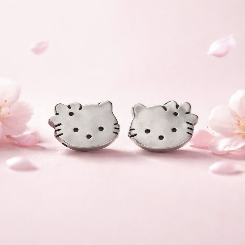 Arete Gatita Bombacho mide 13mm, Plata 925 Mexicana