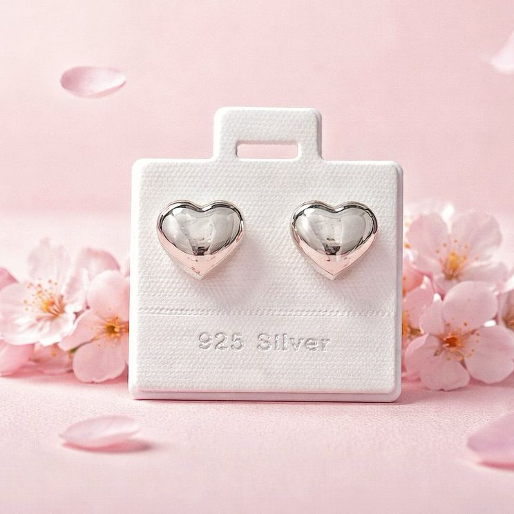 arete Corazon Bombacho mide 13mm, Plata 925 Mexicana