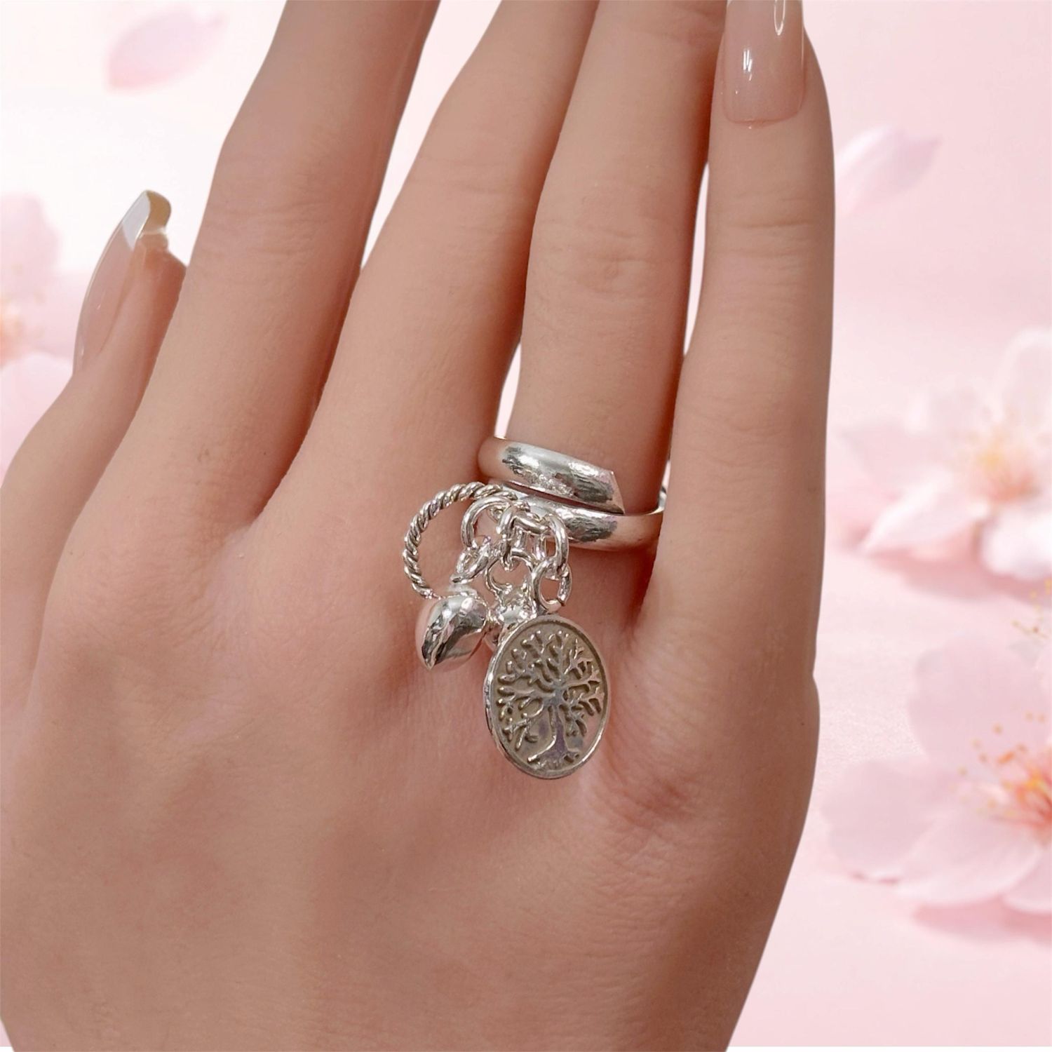 Anillo Movil Arbol de La Vida Artesanal Ajustable, Plata 925 Mexicana