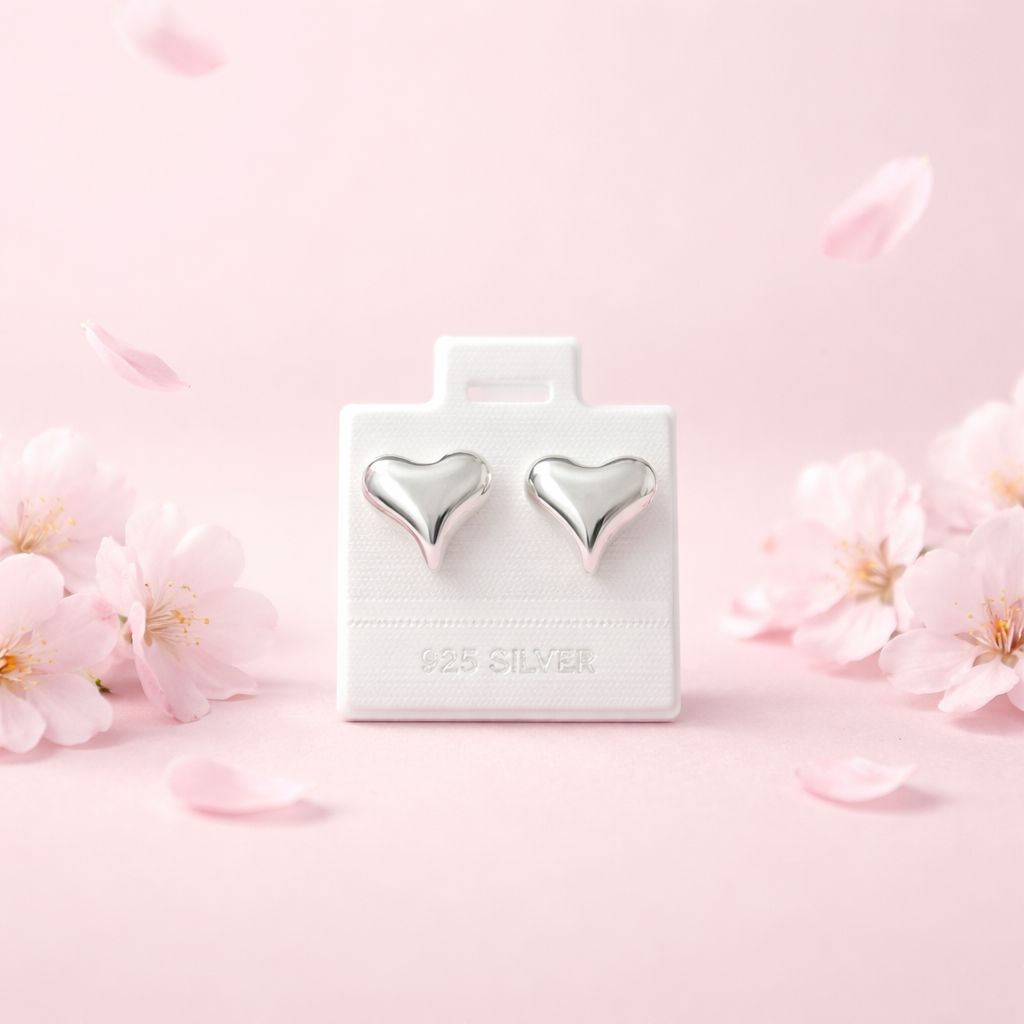 arete Corazon Bombacho mide 13mm, Plata 925 Mexicana