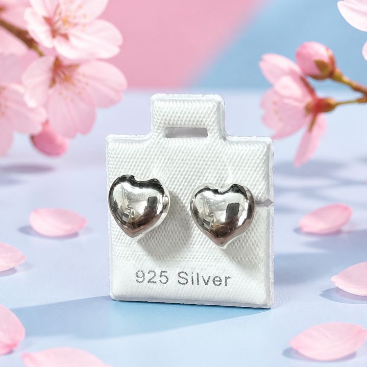 arete Corazon Bombacho mide 13mm, Plata 925 Mexicana, Broche de mariposa