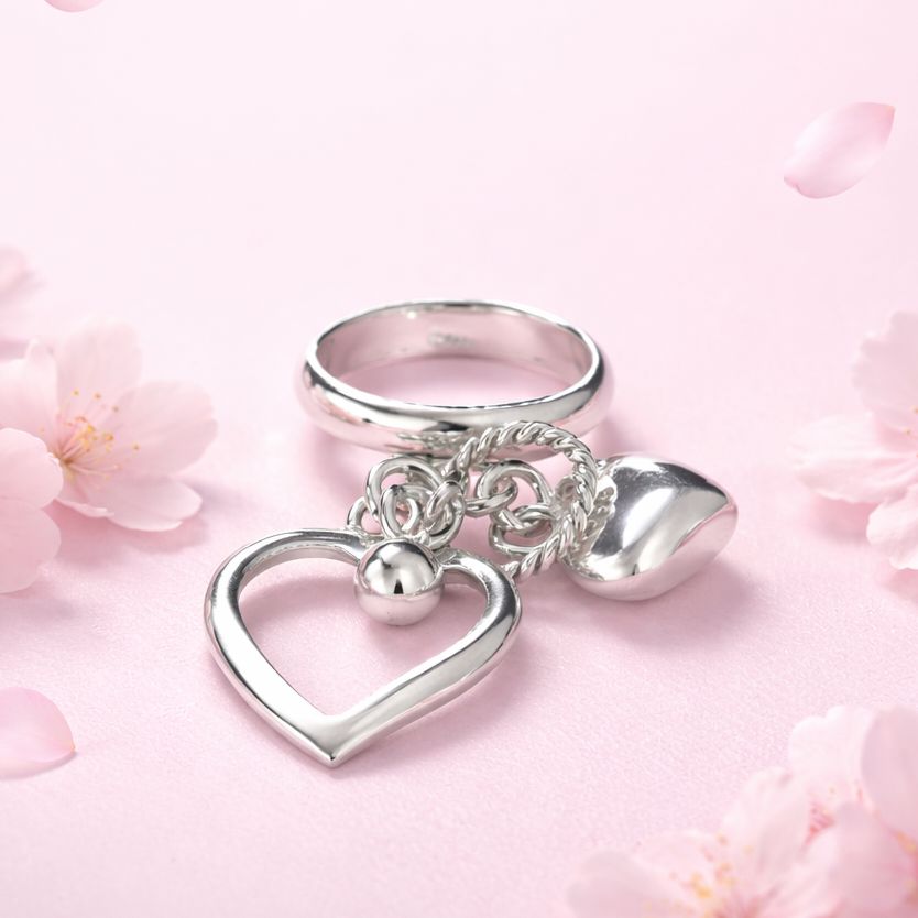 Anillo Movil Corazones Ajustable, Plata 925 Mexicana
