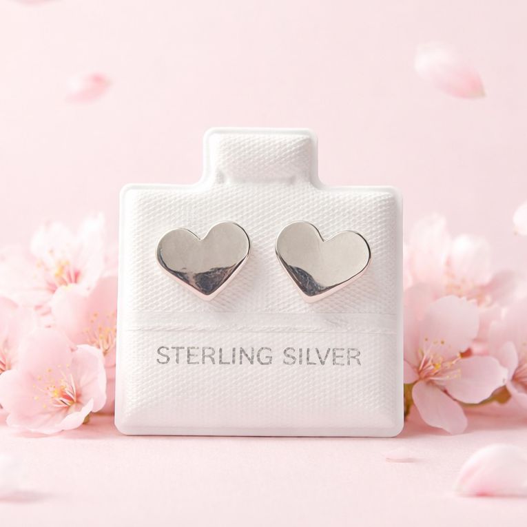 Arete Corazon encartonado Artesanal miden 1cm  en Plata 925 Mexicana