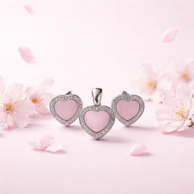 Set Corazones Estilo PNDR Rosa mide 1cm Plata Italiana 925