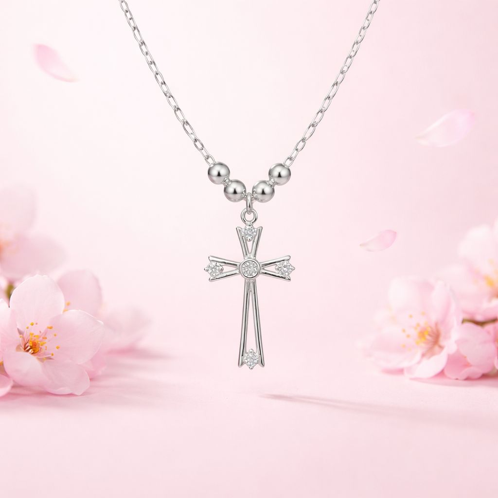 Duo Cadena y Dije Cruz  Artesanal 18" de largo Plata 925 Mexicana