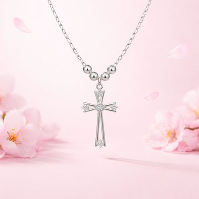 Duo Cadena y Dije Cruz  Artesanal 18" de largo Plata 925 Mexicana