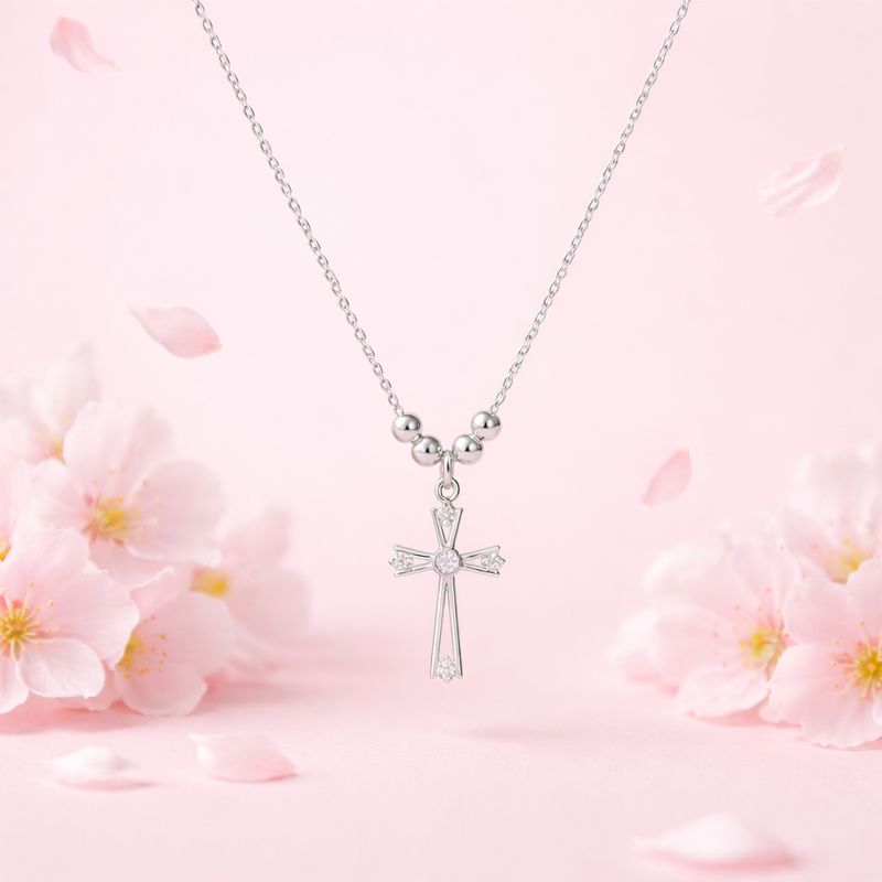 Duo Cadena y Dije Cruz  Artesanal 18" de largo Plata 925 Mexicana