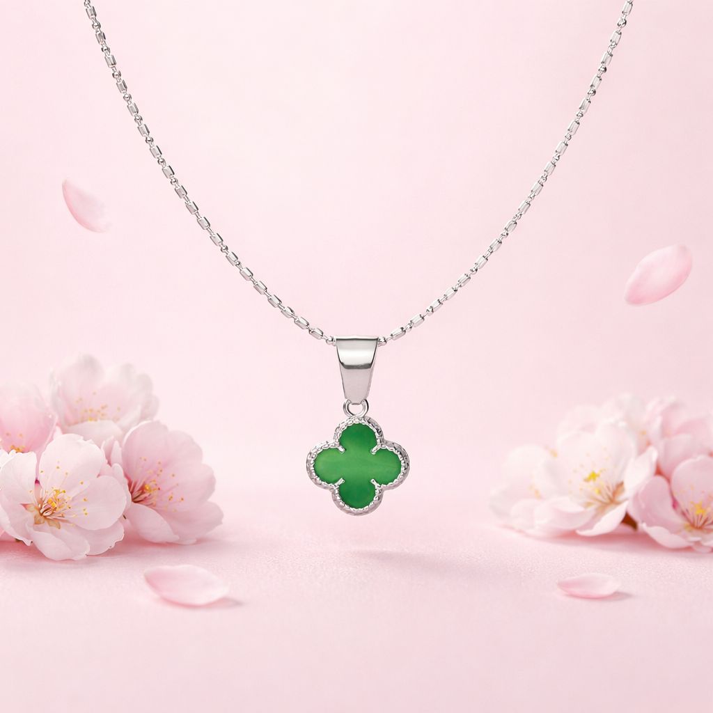 Duo Cadena Y dije Trébol Verde Esmaltado 18" Plata 925