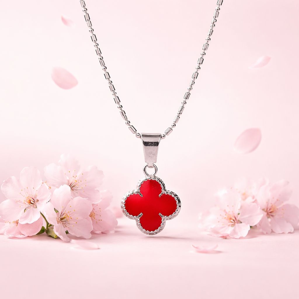 Duo Cadena Y dije Trébol Rojo Esmaltado 18" Plata 925