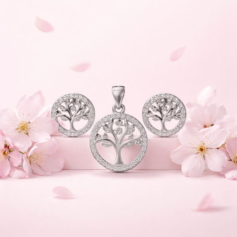 Set Arbol de la Vida Micropabe Premium Plata Italia 925