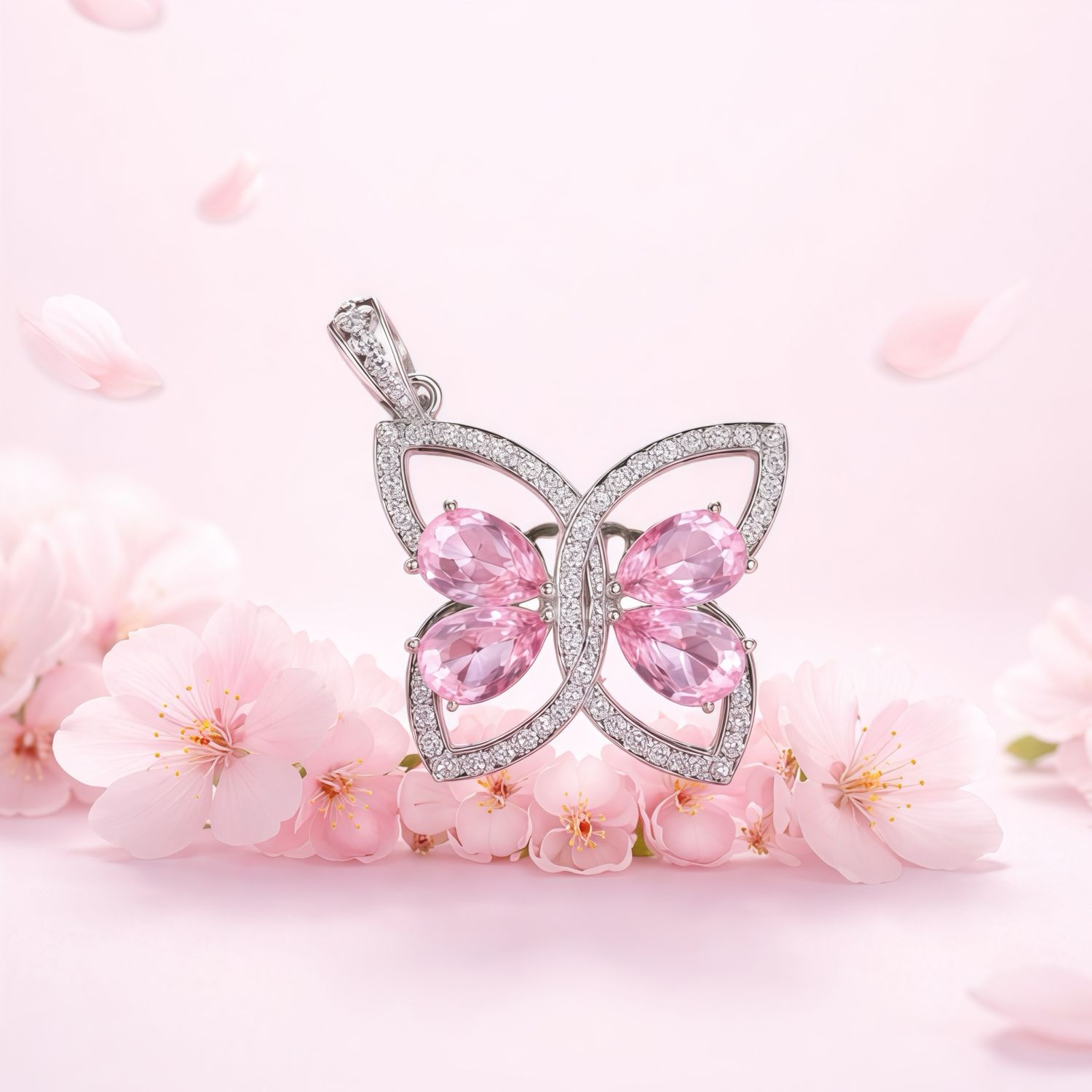 Dije Mariposa Super Fancy Rosa  Mide 3.5cm, Plata Italiana con Rodio 925