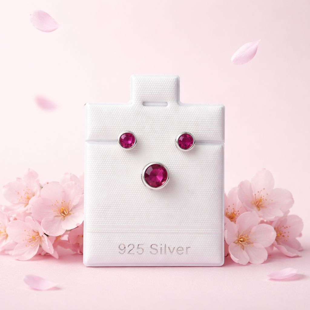 Set Rubi Pasa Cadena Premium Plata Italia 925