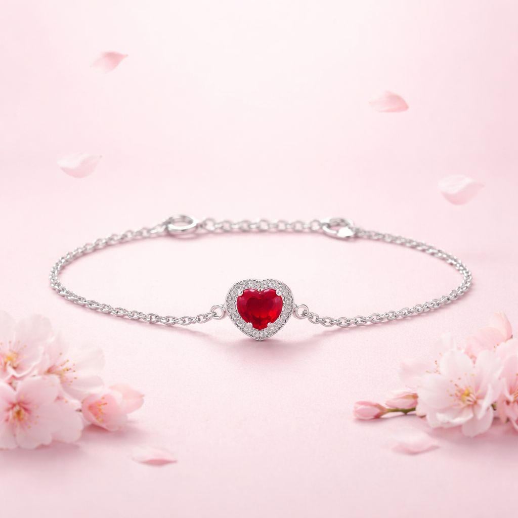 Pulsera PND corazón Rojo mide de 7 a 8” plata 925 mexicana