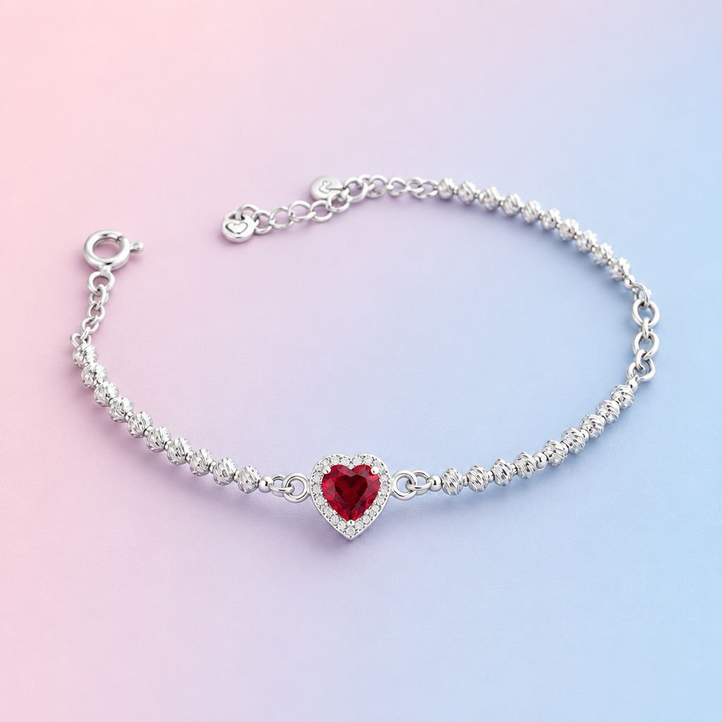 Pulsera PND corazón Rojo mide de 7 a 8” plata 925 mexicana