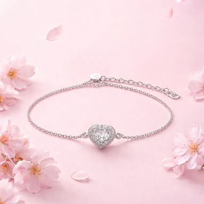Pulsera PND corazón Morado mide 7-8” con extensión plata 925 mexicana