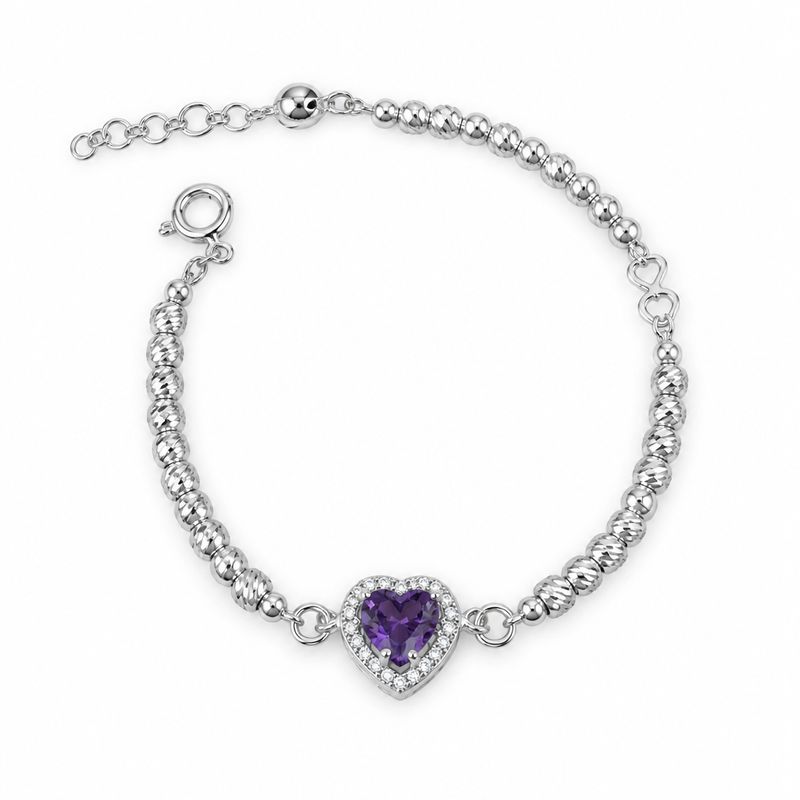 Pulsera PND corazón Morado mide 7-8” con extensión plata 925 mexicana