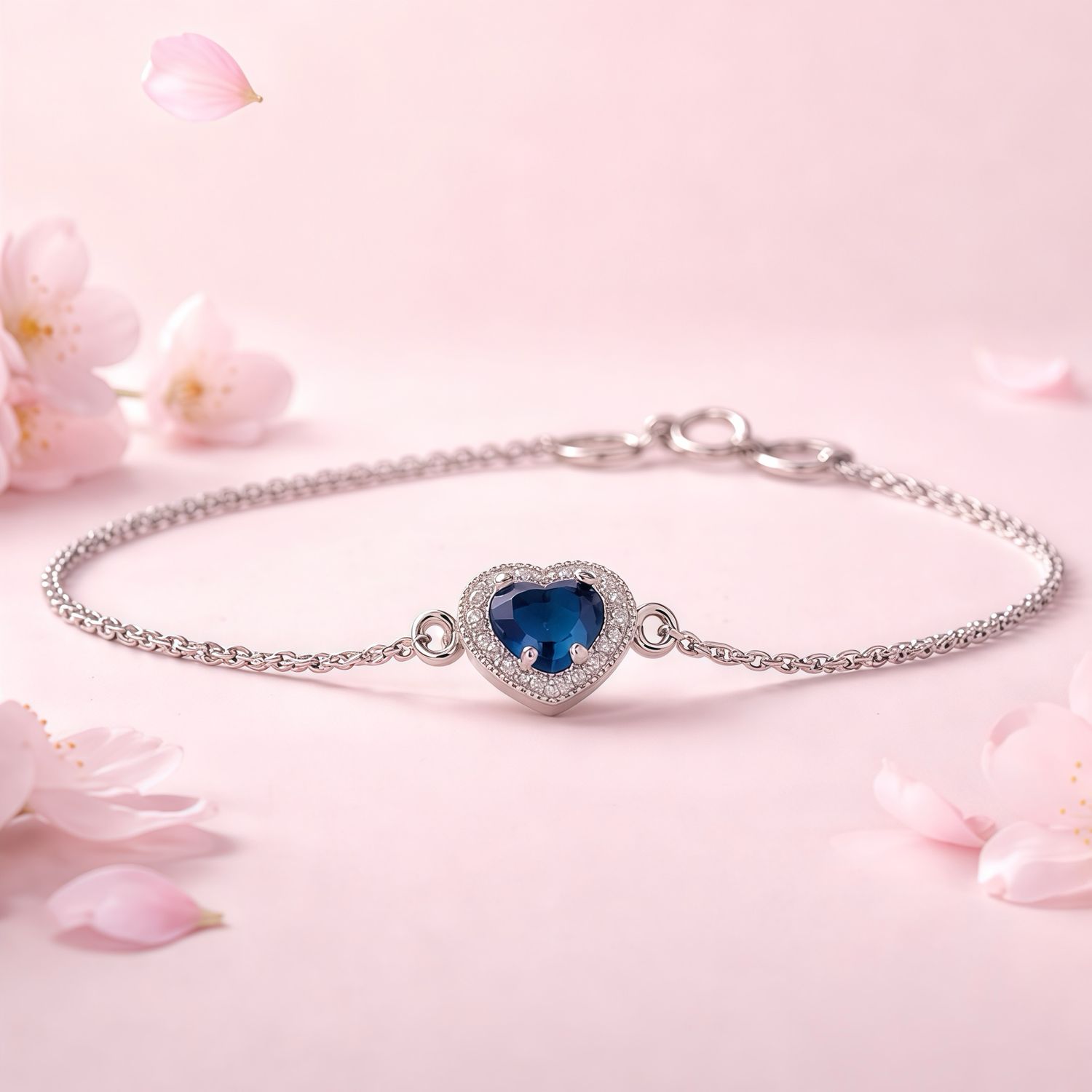 Pulsera PND corazón Navy mide 7-8” con extensión  plata 925 mexicana