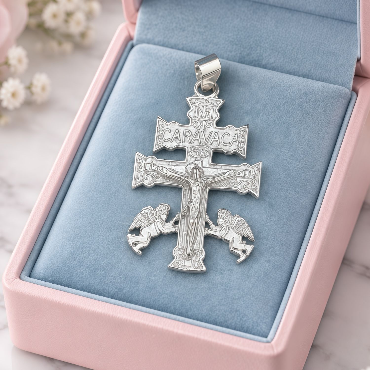 Dije cruz de Caravaca solida Mide 4cm Plata 925 Mexicana
