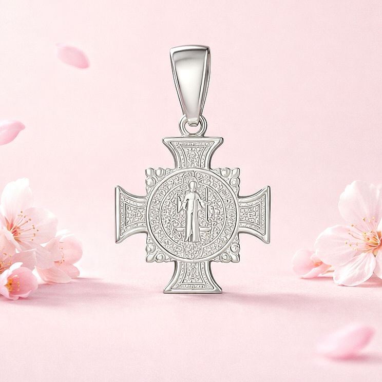 Dije Cruz de San Benito mide 3cm " ideal para cadenas de 5mm o menos Plata 925 Mexicana