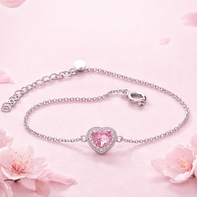 Pulsera PND Rosa mide 7-8” con extensión   plata 925 mexicana