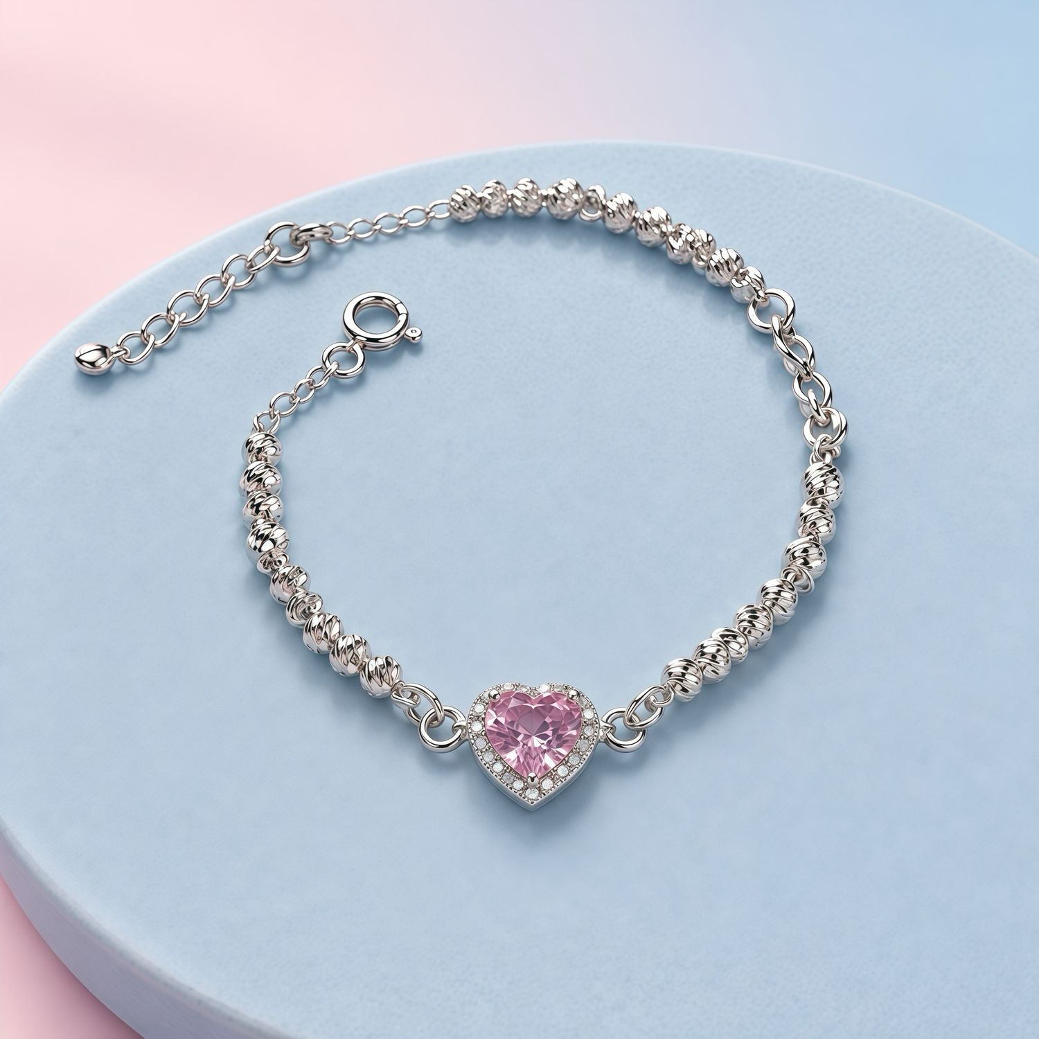 Pulsera PND Rosa mide 7-8” con extensión   plata 925 mexicana