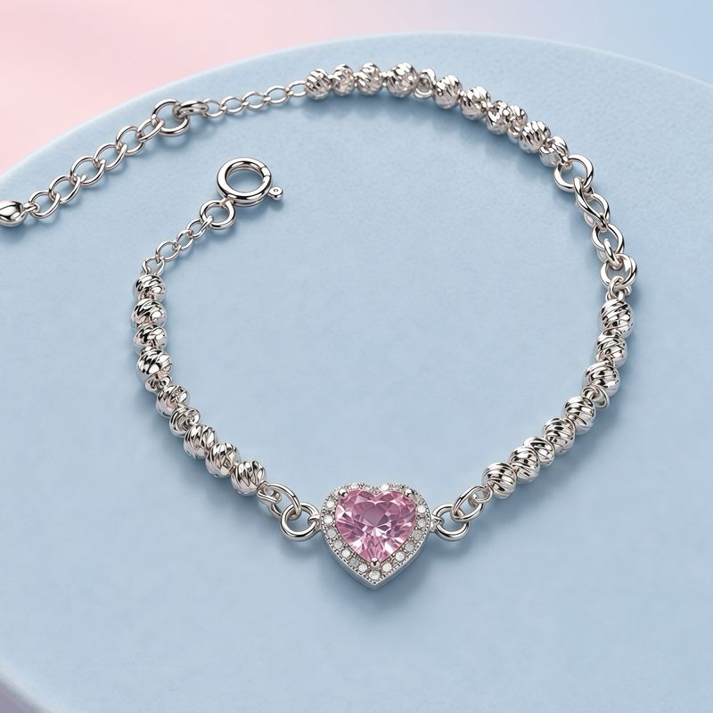 Pulsera PND Rosa mide 7-8” con extensión   plata 925 mexicana