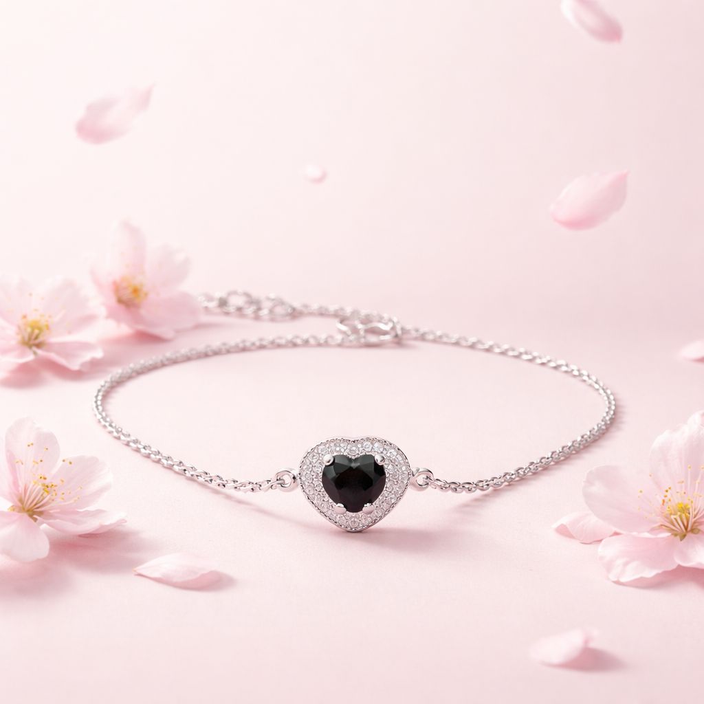 Pulsera PND corazón Negro mide 7-8 con extensión   plata 925 mexicana