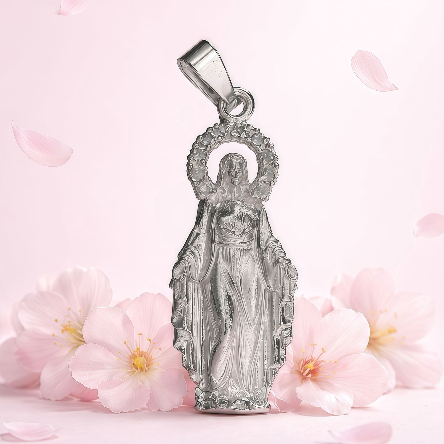 Dije La Milagrosa mide 4cm ideal para cadenas de 4mm o menos Plata 925 Mexicana