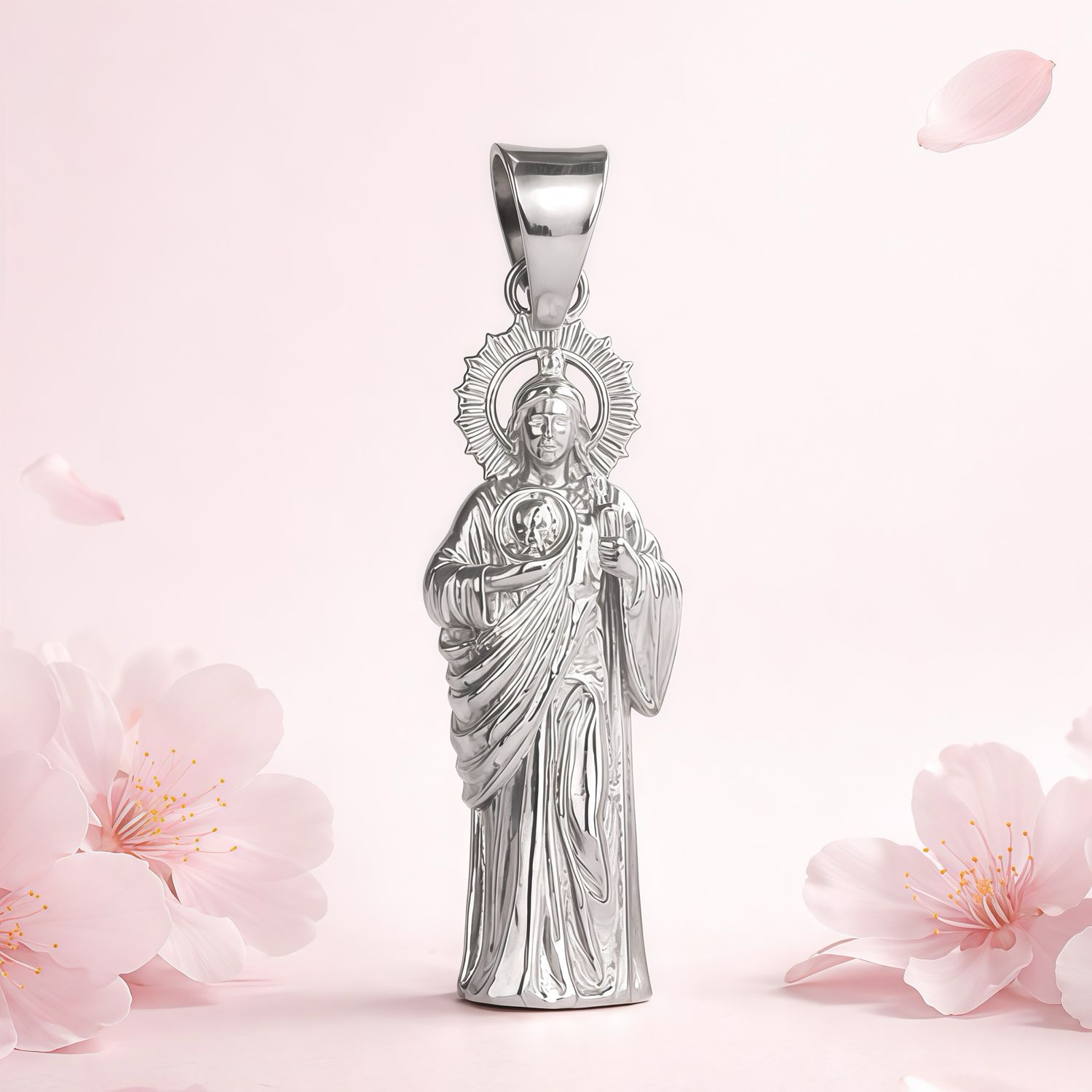 Dije San Judas mide 4.5cm ideal para cadenas de 6mm o menos Plata 925 Mexicana