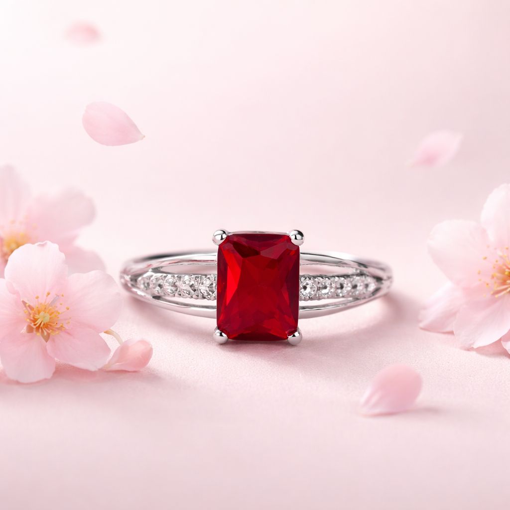 Anillo Solitario Corte Princesa Rojo Plata 925 Mexicana