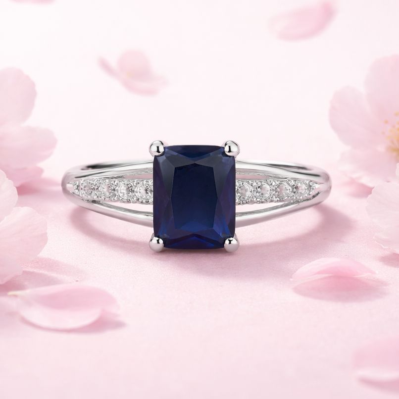 Anillo Solitario Corte princesa Navy  Talla #7 Plata 925 Mexicana