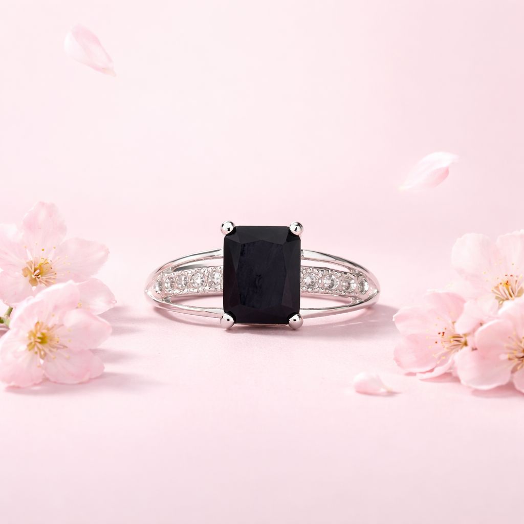 Anillo Solitario Corte Princesa Negro Talla 6 Plata 925 Mexicana