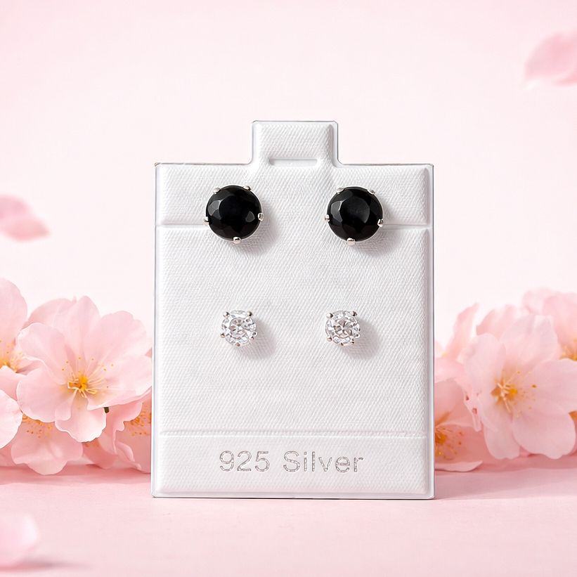 Broquel Curvo Blanco y Negro 8MM Plata 925