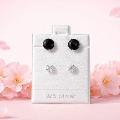 Broquel Curvo Blanco y Negro 8MM Plata 925 Broquel Curvo Blanco y Negro 8MM Plata 925