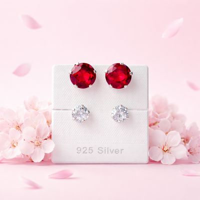 Broquel Curvo Blanco y Rojo 8MM Plata 925 Broquel Curvo Blanco y Rojo 8MM Plata 925