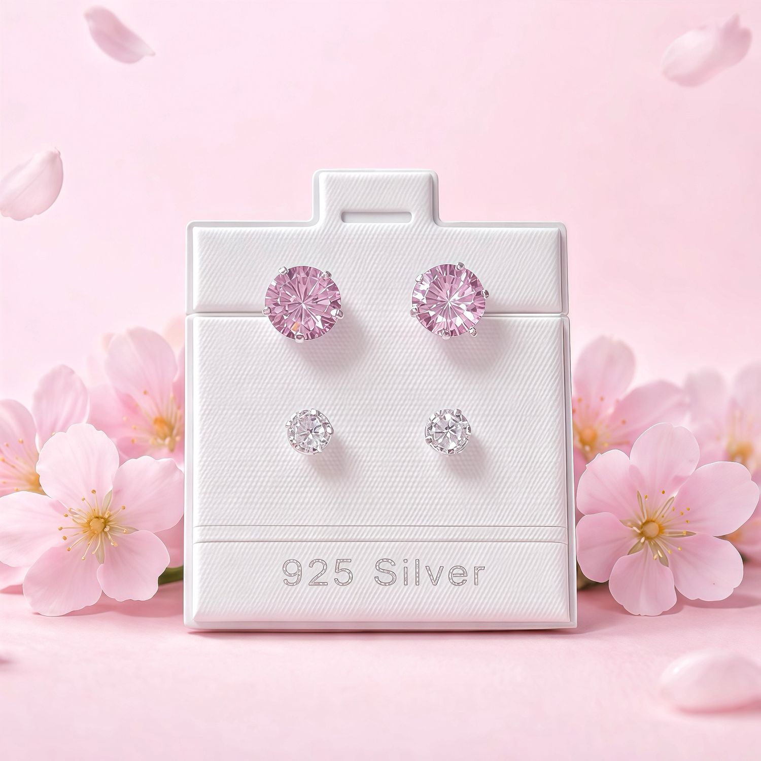 Broquel Curvo Blanco y Rosa 8MM Plata 925