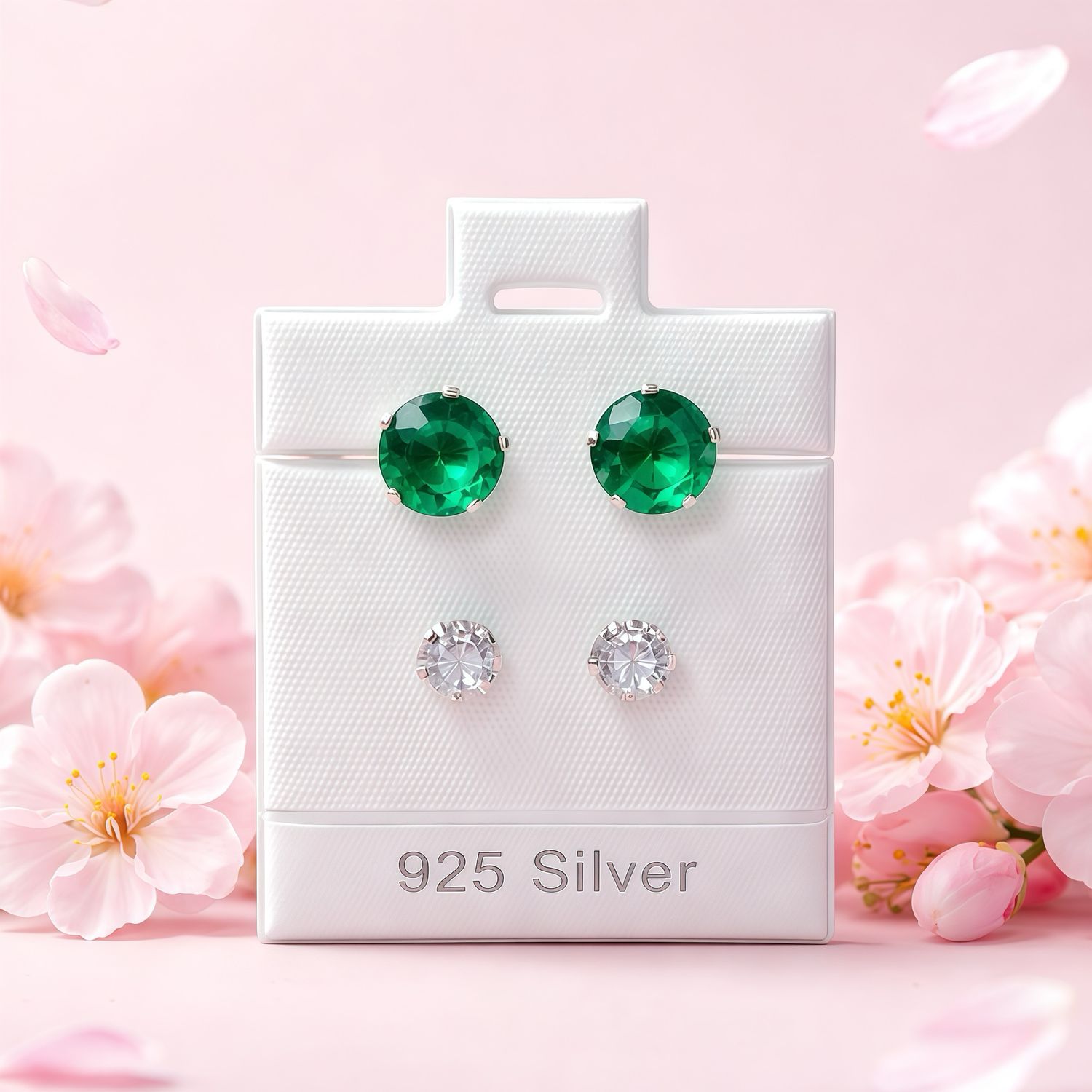 Broquel Curvo Blanco y Verde 8MM Plata 925