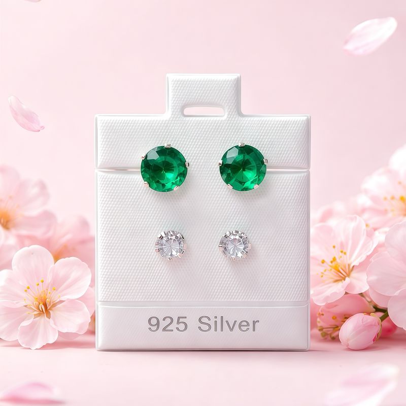 Broquel Curvo Blanco y Verde 8MM Plata 925